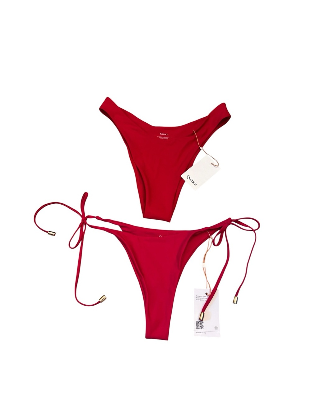 Quince Lot of 2 Red String Bikini Cheeky Bottoms - Women Swim - NWT